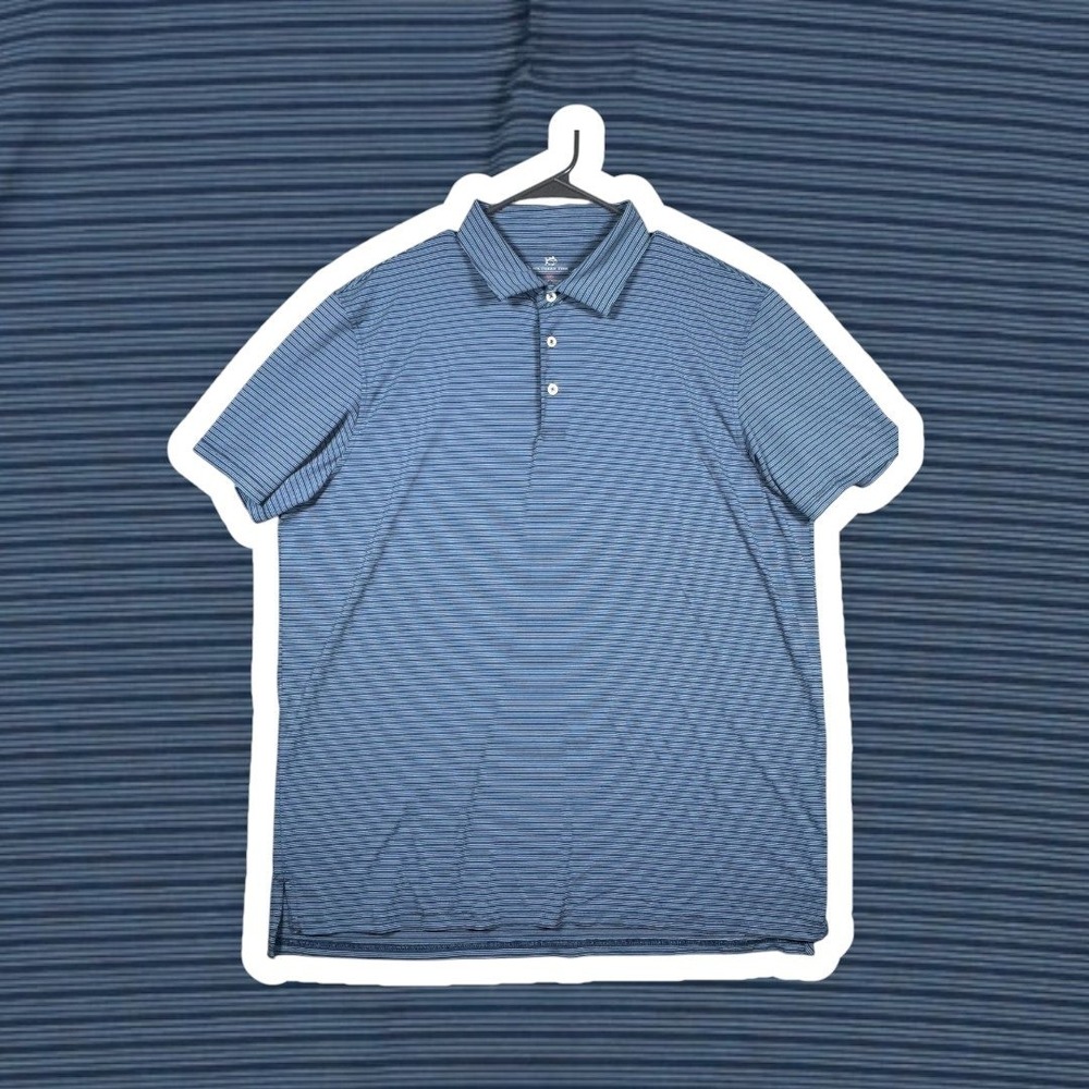 Southern Tide Striped Polo Shirt Mens XXL Blue Nylon Spandex Performance Brrr
